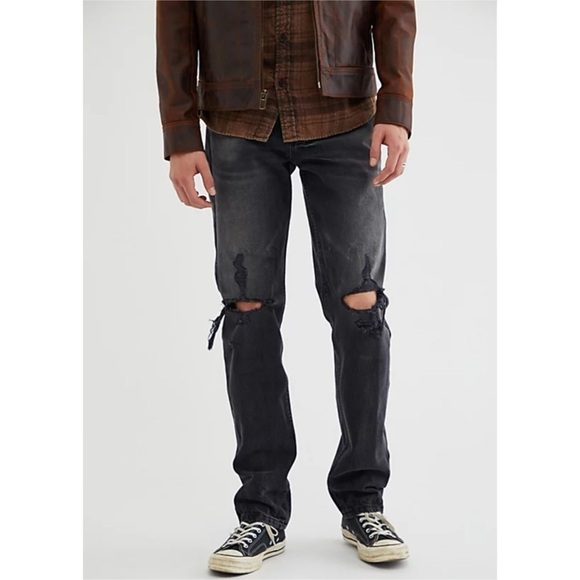 BDG Urban Outfitters Jeans Mens 34x33 Black Sneaker Stack Fit Grunge Denim NEW‎ - Picture 1 of 16